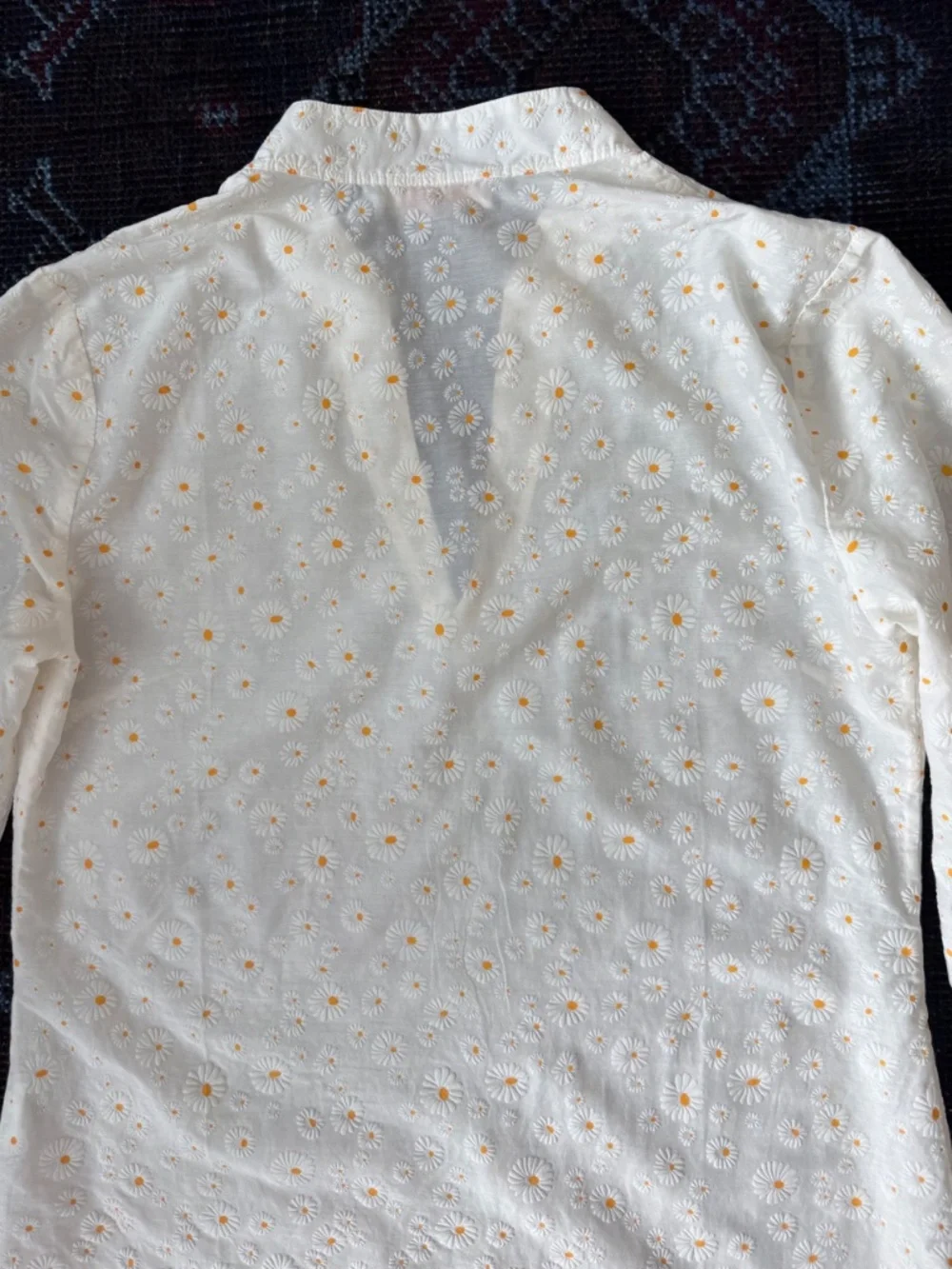 Tory Burch Daisy-Print Floral V-Neck Tunic Blouse | Size Small | Ivory White